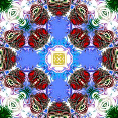 Benzersiz mandala, Oriental yuvarlak desen, mistik motifi, egzotik arka plan. Fantastik fraktal tasarım, geometrik doku parlayan renkli dijital sanat.