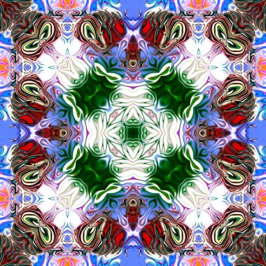 Benzersiz mandala, Oriental yuvarlak desen, mistik motifi, egzotik arka plan. Fantastik fraktal tasarım, geometrik doku parlayan renkli dijital sanat.