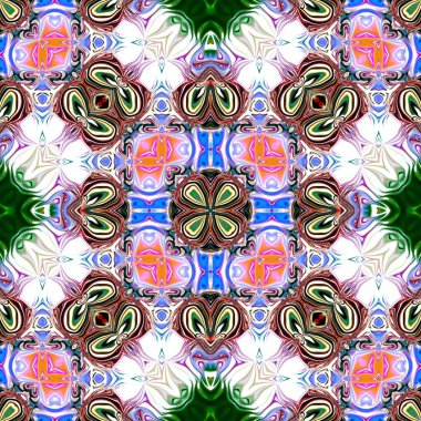 Benzersiz mandala, Oriental yuvarlak desen, mistik motifi, egzotik arka plan. Fantastik fraktal tasarım, geometrik doku parlayan renkli dijital sanat.