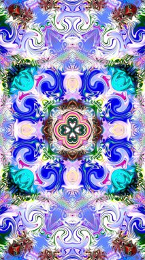 Benzersiz mandala, Oriental yuvarlak desen, mistik motifi, egzotik arka plan. Fantastik fraktal tasarım, geometrik doku parlayan renkli dijital sanat.