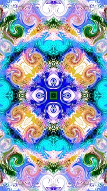 Benzersiz mandala, Oriental yuvarlak desen, mistik motifi, egzotik arka plan. Fantastik fraktal tasarım, geometrik doku parlayan renkli dijital sanat.