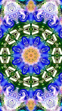 Benzersiz mandala, Oriental yuvarlak desen, mistik motifi, egzotik arka plan. Fantastik fraktal tasarım, geometrik doku parlayan renkli dijital sanat.