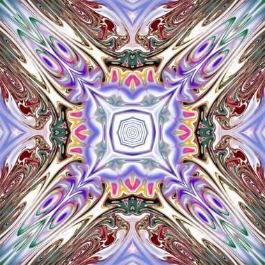 Benzersiz mandala, Oriental yuvarlak desen, mistik motifi, egzotik arka plan. Fantastik fraktal tasarım, geometrik doku parlayan renkli dijital sanat.