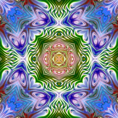 Benzersiz mandala, Oriental yuvarlak desen, mistik motifi, egzotik arka plan. Fantastik fraktal tasarım, geometrik doku parlayan renkli dijital sanat.