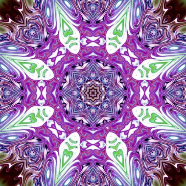 Benzersiz mandala, Oriental yuvarlak desen, mistik motifi, egzotik arka plan. Fantastik fraktal tasarım, geometrik doku parlayan renkli dijital sanat.