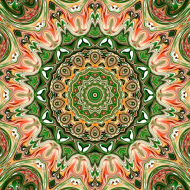 Benzersiz mandala, Oriental yuvarlak desen, mistik motifi, egzotik arka plan. Fantastik fraktal tasarım, geometrik doku parlayan renkli dijital sanat.