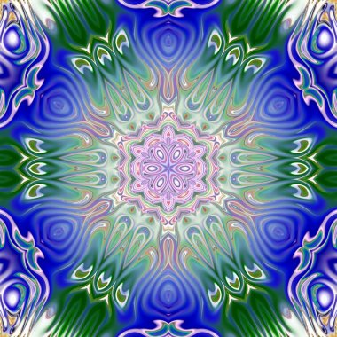 Benzersiz mandala, Oriental yuvarlak desen, mistik motifi, egzotik arka plan. Fantastik fraktal tasarım, geometrik doku parlayan renkli dijital sanat.