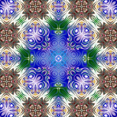 Benzersiz mandala, Oriental yuvarlak desen, mistik motifi, egzotik arka plan. Fantastik fraktal tasarım, geometrik doku parlayan renkli dijital sanat.