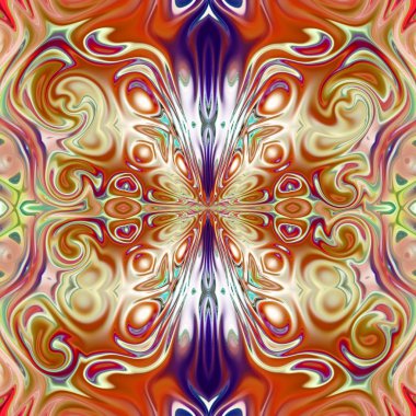 Benzersiz mandala, Oriental yuvarlak desen, mistik motifi, egzotik arka plan. Fantastik fraktal tasarım, geometrik doku parlayan renkli dijital sanat.