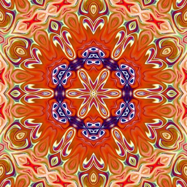 Benzersiz mandala, Oriental yuvarlak desen, mistik motifi, egzotik arka plan. Fantastik fraktal tasarım, geometrik doku parlayan renkli dijital sanat.