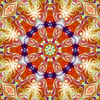 Benzersiz mandala, Oriental yuvarlak desen, mistik motifi, egzotik arka plan. Fantastik fraktal tasarım, geometrik doku parlayan renkli dijital sanat.