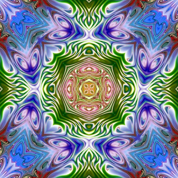 Benzersiz mandala, Oriental yuvarlak desen, mistik motifi, egzotik arka plan. Fantastik fraktal tasarım, geometrik doku parlayan renkli dijital sanat.