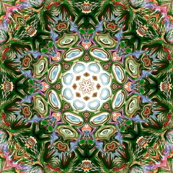 Benzersiz mandala, Oriental yuvarlak desen, mistik motifi, egzotik arka plan. Fantastik fraktal tasarım, geometrik doku parlayan renkli dijital sanat.