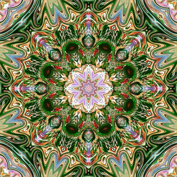 Benzersiz mandala, Oriental yuvarlak desen, mistik motifi, egzotik arka plan. Fantastik fraktal tasarım, geometrik doku parlayan renkli dijital sanat.