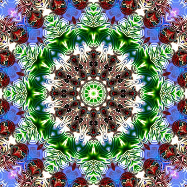 Benzersiz mandala, Oriental yuvarlak desen, mistik motifi, egzotik arka plan. Fantastik fraktal tasarım, geometrik doku parlayan renkli dijital sanat.