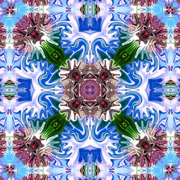 Benzersiz mandala, Oriental yuvarlak desen, mistik motifi, egzotik arka plan. Fantastik fraktal tasarım, geometrik doku parlayan renkli dijital sanat.