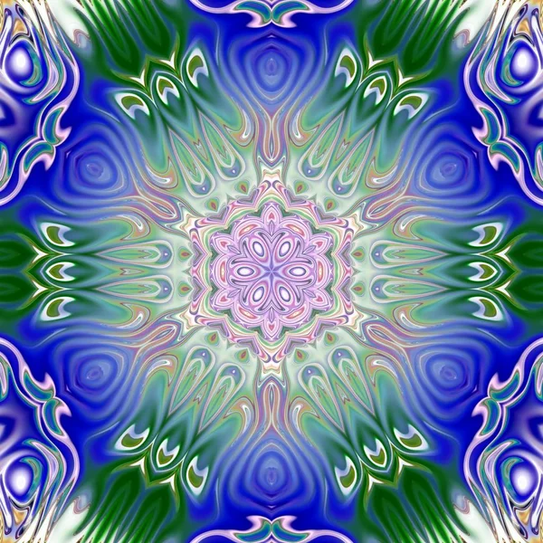 Benzersiz mandala, Oriental yuvarlak desen, mistik motifi, egzotik arka plan. Fantastik fraktal tasarım, geometrik doku parlayan renkli dijital sanat.