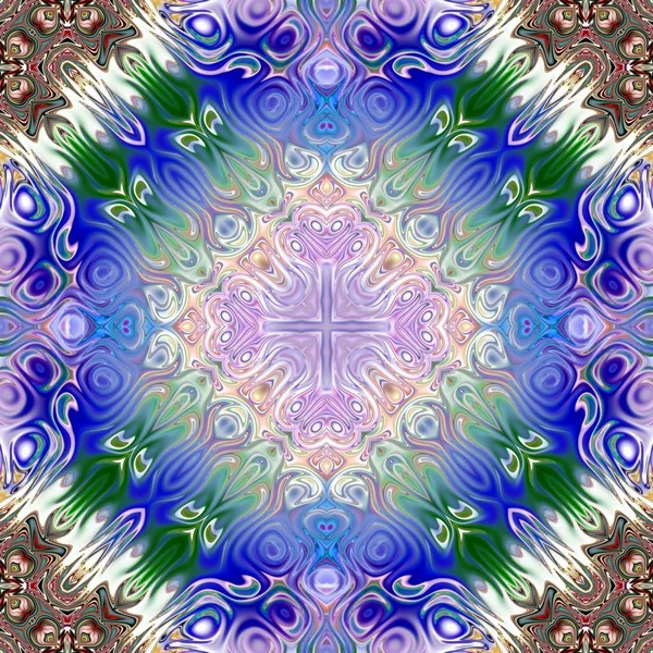 Benzersiz mandala, Oriental yuvarlak desen, mistik motifi, egzotik arka plan. Fantastik fraktal tasarım, geometrik doku parlayan renkli dijital sanat.