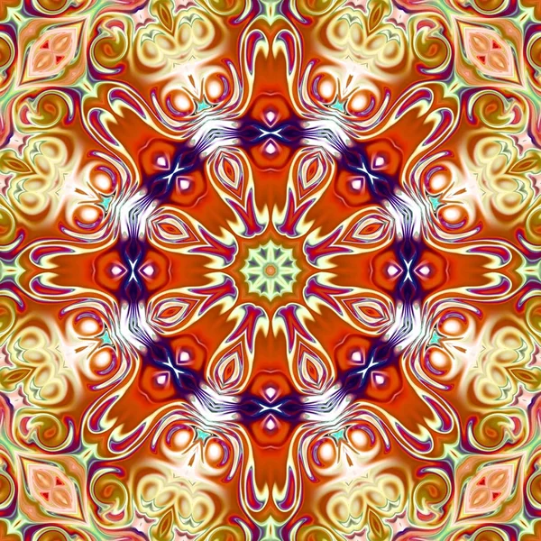 Benzersiz mandala, Oriental yuvarlak desen, mistik motifi, egzotik arka plan. Fantastik fraktal tasarım, geometrik doku parlayan renkli dijital sanat.