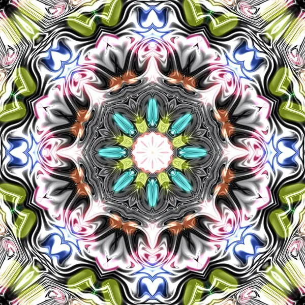 Benzersiz mandala, Oriental yuvarlak desen, mistik motifi, egzotik arka plan. Fantastik fraktal tasarım, geometrik doku parlayan renkli dijital sanat.