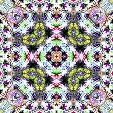 Benzersiz mandala, Oriental yuvarlak desen, mistik motifi, egzotik arka plan. Fantastik fraktal tasarım, geometrik doku parlayan renkli dijital sanat.