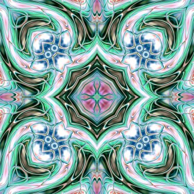 Benzersiz mandala, Oriental yuvarlak desen, mistik motifi, egzotik arka plan. Fantastik fraktal tasarım, geometrik doku parlayan renkli dijital sanat.