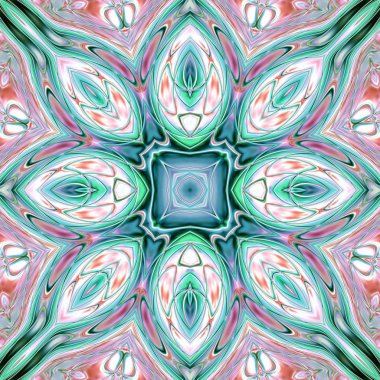 Benzersiz mandala, Oriental yuvarlak desen, mistik motifi, egzotik arka plan. Fantastik fraktal tasarım, geometrik doku parlayan renkli dijital sanat.