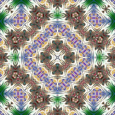 Benzersiz mandala, Oriental yuvarlak desen, mistik motifi, egzotik arka plan. Fantastik fraktal tasarım, geometrik doku parlayan renkli dijital sanat.