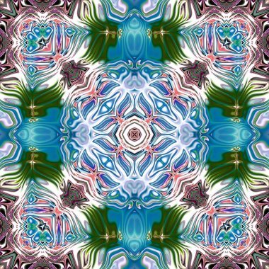 Benzersiz mandala, Oriental yuvarlak desen, mistik motifi, egzotik arka plan. Fantastik fraktal tasarım, geometrik doku parlayan renkli dijital sanat.