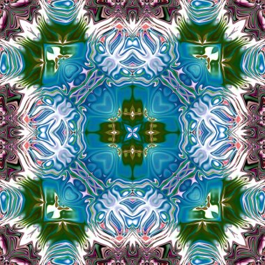 Benzersiz mandala, Oriental yuvarlak desen, mistik motifi, egzotik arka plan. Fantastik fraktal tasarım, geometrik doku parlayan renkli dijital sanat.