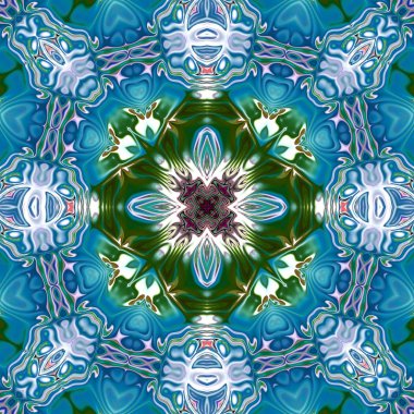 Benzersiz mandala, Oriental yuvarlak desen, mistik motifi, egzotik arka plan. Fantastik fraktal tasarım, geometrik doku parlayan renkli dijital sanat.