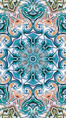 Benzersiz mandala, Oriental yuvarlak desen, mistik motifi, egzotik arka plan. Fantastik fraktal tasarım, geometrik doku parlayan renkli dijital sanat.