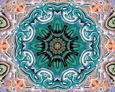 Benzersiz mandala, Oriental yuvarlak desen, mistik motifi, egzotik arka plan. Fantastik fraktal tasarım, geometrik doku parlayan renkli dijital sanat.