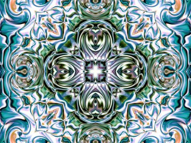 Benzersiz mandala, Oriental yuvarlak desen, mistik motifi, egzotik arka plan. Fantastik fraktal tasarım, geometrik doku parlayan renkli dijital sanat.