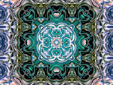 Benzersiz mandala, Oriental yuvarlak desen, mistik motifi, egzotik arka plan. Fantastik fraktal tasarım, geometrik doku parlayan renkli dijital sanat.