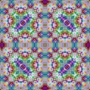 Benzersiz mandala, Oriental yuvarlak desen, mistik motifi, egzotik arka plan. Fantastik fraktal tasarım, geometrik doku parlayan renkli dijital sanat.