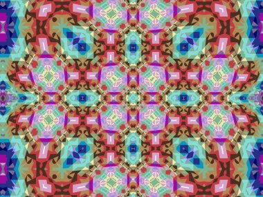 Benzersiz mandala, Oriental yuvarlak desen, mistik motifi, egzotik arka plan. Fantastik fraktal tasarım, geometrik doku parlayan renkli dijital sanat.