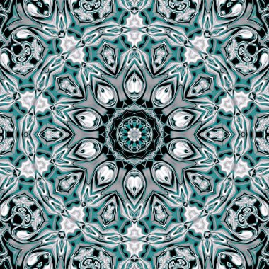 Benzersiz mandala, Oriental yuvarlak desen, mistik motifi, egzotik arka plan. Fantastik fraktal tasarım, geometrik doku parlayan renkli dijital sanat.