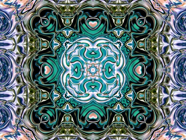 Benzersiz mandala, Oriental yuvarlak desen, mistik motifi, egzotik arka plan. Fantastik fraktal tasarım, geometrik doku parlayan renkli dijital sanat.