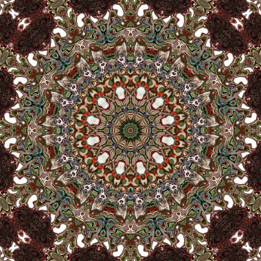 Benzersiz mandala, Oriental yuvarlak desen, mistik motifi, egzotik arka plan. Fantastik fraktal tasarım, geometrik doku parlayan renkli dijital sanat.