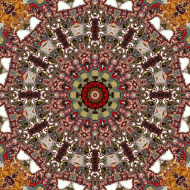 Benzersiz mandala, Oriental yuvarlak desen, mistik motifi, egzotik arka plan. Fantastik fraktal tasarım, geometrik doku parlayan renkli dijital sanat.