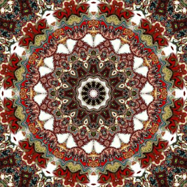 Benzersiz mandala, Oriental yuvarlak desen, mistik motifi, egzotik arka plan. Fantastik fraktal tasarım, geometrik doku parlayan renkli dijital sanat.