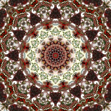 Benzersiz mandala, Oriental yuvarlak desen, mistik motifi, egzotik arka plan. Fantastik fraktal tasarım, geometrik doku parlayan renkli dijital sanat.