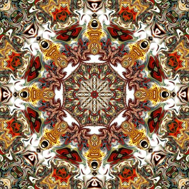 Benzersiz mandala, Oriental yuvarlak desen, mistik motifi, egzotik arka plan. Fantastik fraktal tasarım, geometrik doku parlayan renkli dijital sanat.