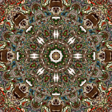 Benzersiz mandala, Oriental yuvarlak desen, mistik motifi, egzotik arka plan. Fantastik fraktal tasarım, geometrik doku parlayan renkli dijital sanat.