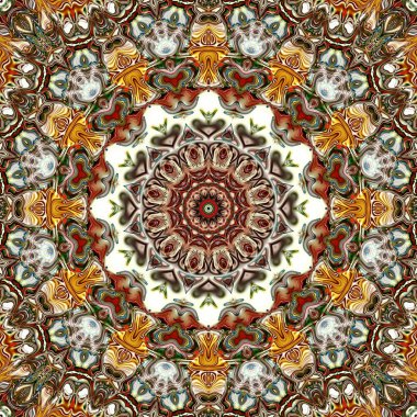 Benzersiz mandala, Oriental yuvarlak desen, mistik motifi, egzotik arka plan. Fantastik fraktal tasarım, geometrik doku parlayan renkli dijital sanat.