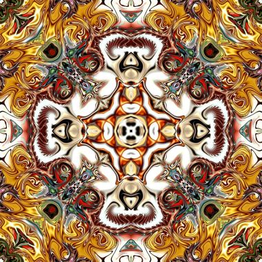 Benzersiz mandala, Oriental yuvarlak desen, mistik motifi, egzotik arka plan. Fantastik fraktal tasarım, geometrik doku parlayan renkli dijital sanat.