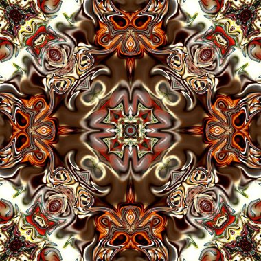 Benzersiz mandala, Oriental yuvarlak desen, mistik motifi, egzotik arka plan. Fantastik fraktal tasarım, geometrik doku parlayan renkli dijital sanat.