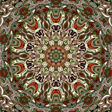 Benzersiz mandala, Oriental yuvarlak desen, mistik motifi, egzotik arka plan. Fantastik fraktal tasarım, geometrik doku parlayan renkli dijital sanat.