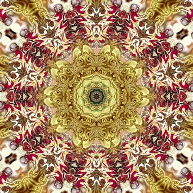 Benzersiz mandala, Oriental yuvarlak desen, mistik motifi, egzotik arka plan. Fantastik fraktal tasarım, geometrik doku parlayan renkli dijital sanat.